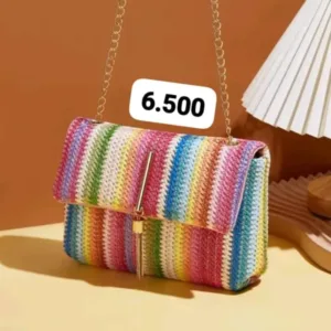 Sacoche en paille multicolore