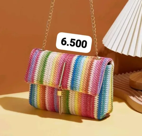 Sacoche en paille multicolore